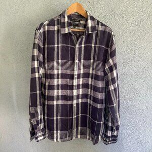 Banana Republic Linen Plaid Navy and White Button-Down Shirt M